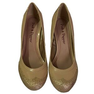 Pink & Pepper pink rose gold glitter heels size 7